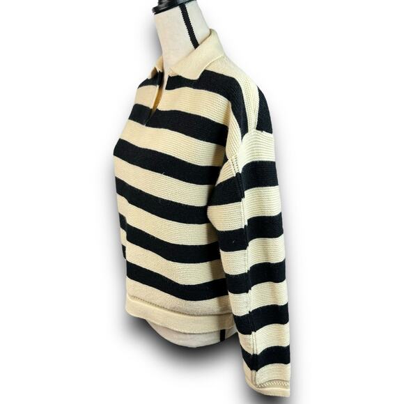 Avantlook Collared Striped Sweater Pullover Style Long Sleeve Cream Black Small - Picture 2 of 8